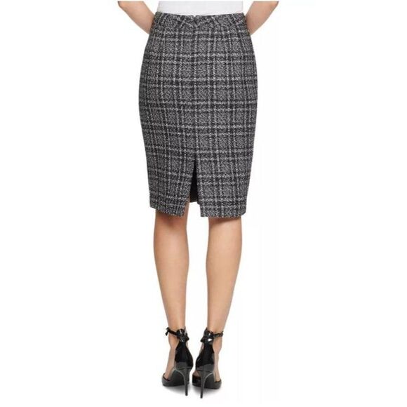 DKNY Tweed Pencil‎ Skirt 2 XS Black White Plaid - Picture 9 of 10